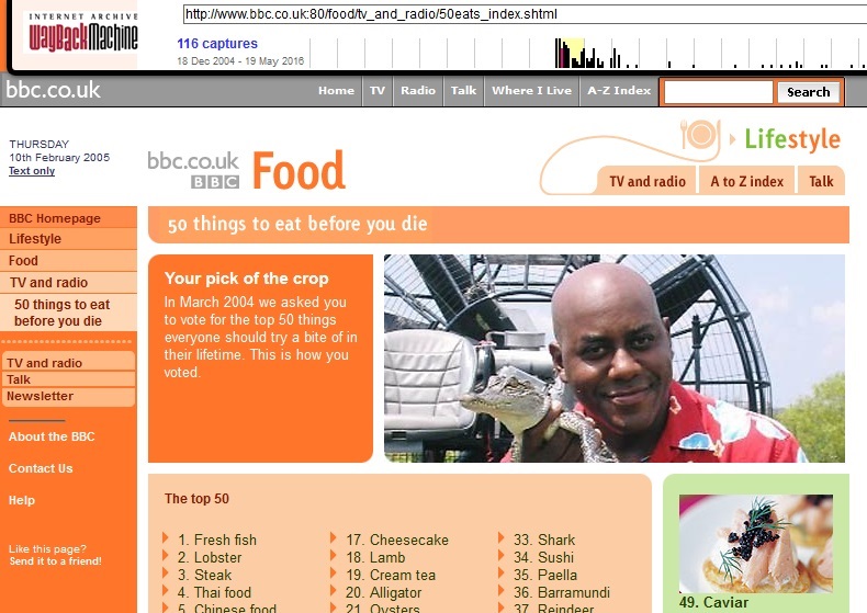 50 Things To Eat Before You Die Website