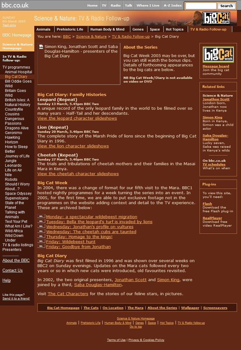 Big Cat Diary 2005 Website