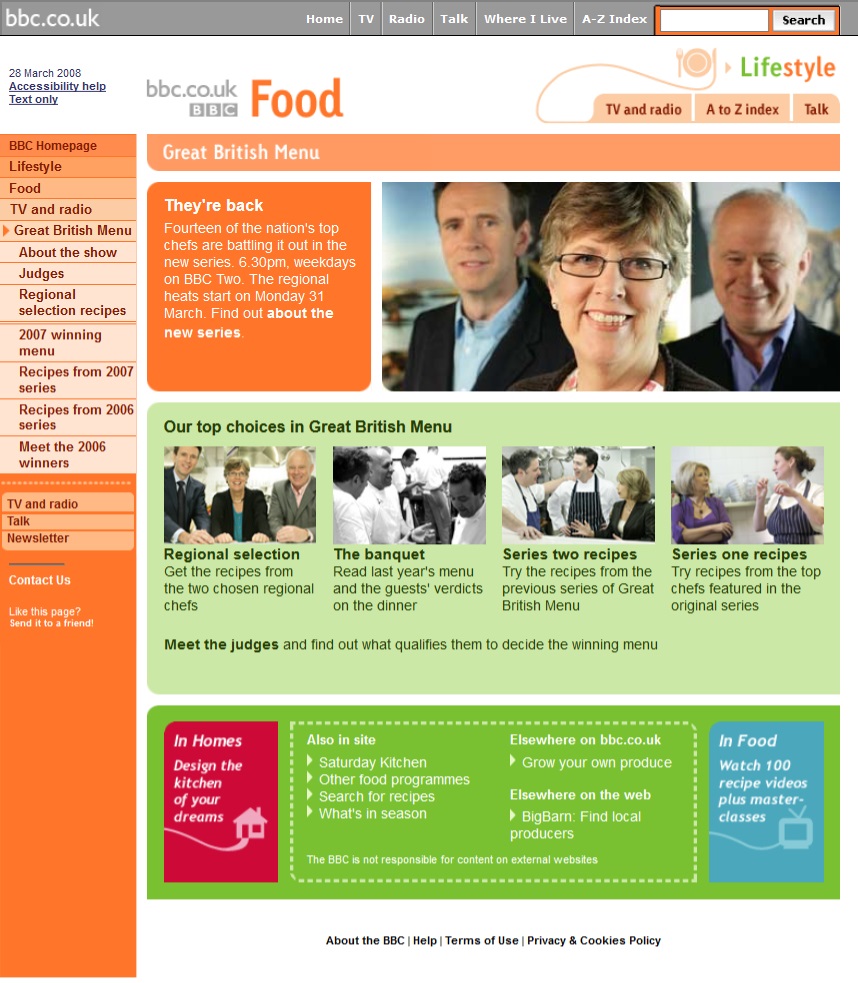 Great British Menu 2008 Website