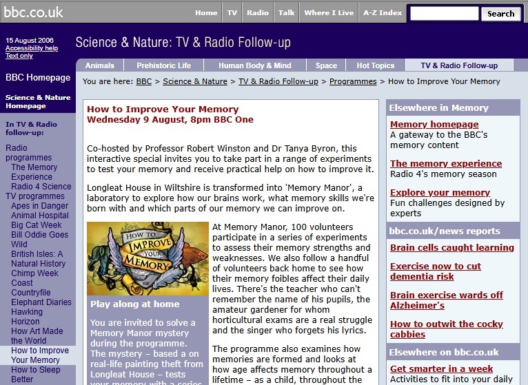 How To Improve Your Memory 2006 Website