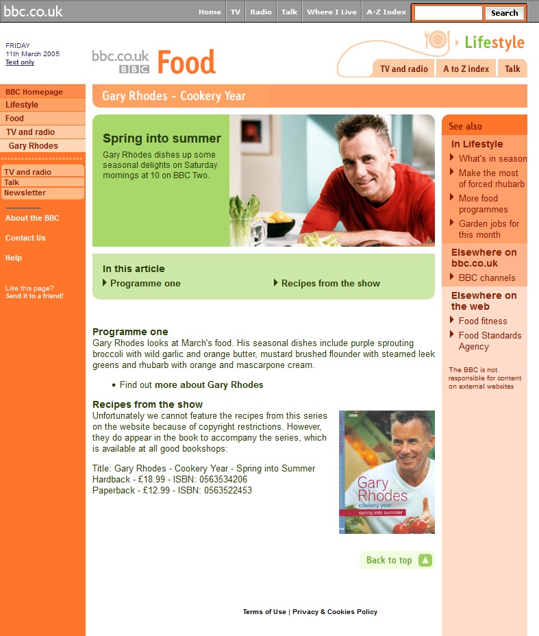 Gary Rhodes Cookery Year Website