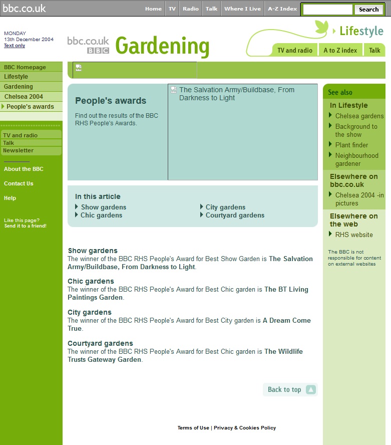 RHS Chelsea Flower Show 2004 Website