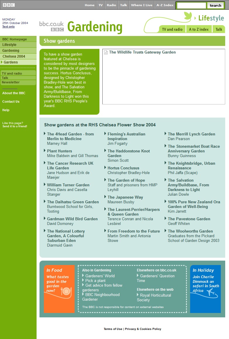 RHS Chelsea Flower Show 2004 Website