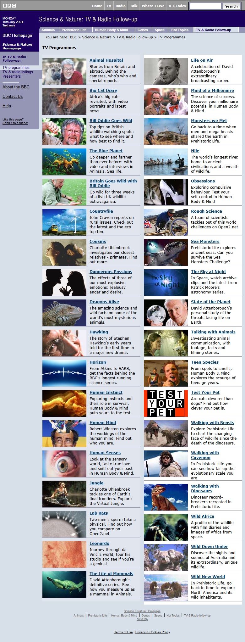 Science & Nature TV & Radio 2004 Website