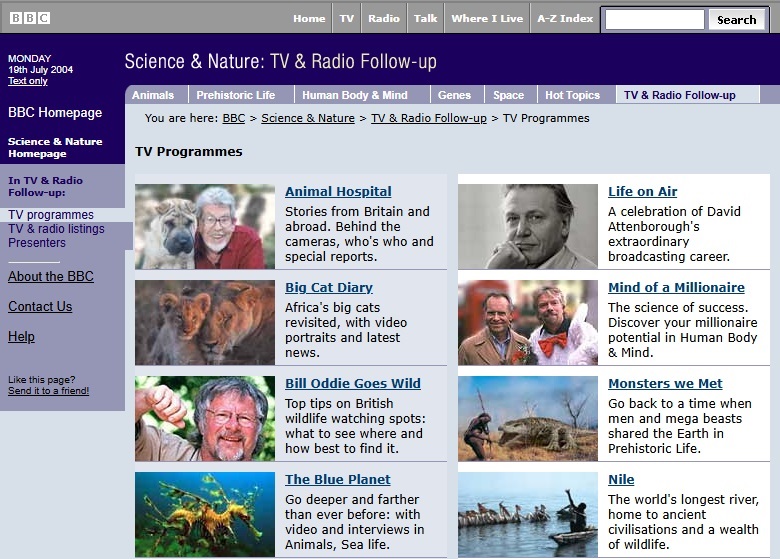 Science & Nature TV & Radio 2004 Website