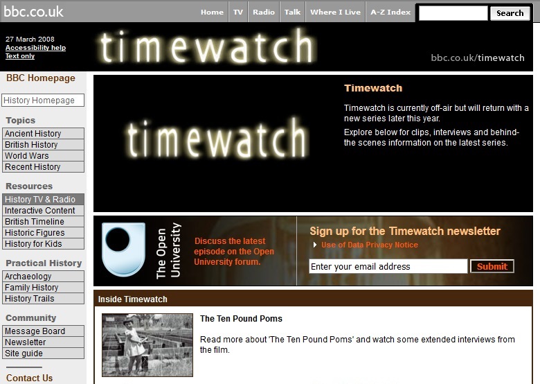 Timewatch Updates 2008 Website